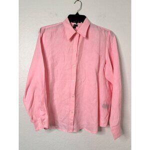 Lauren Ralph Lauren Women's Pink Button-Up Long-Sleeve Linen Dress Shirt XL